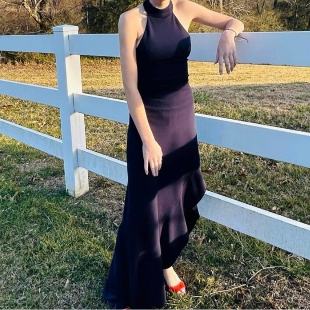 Lulu’s elegant  navy halter maxi dress
